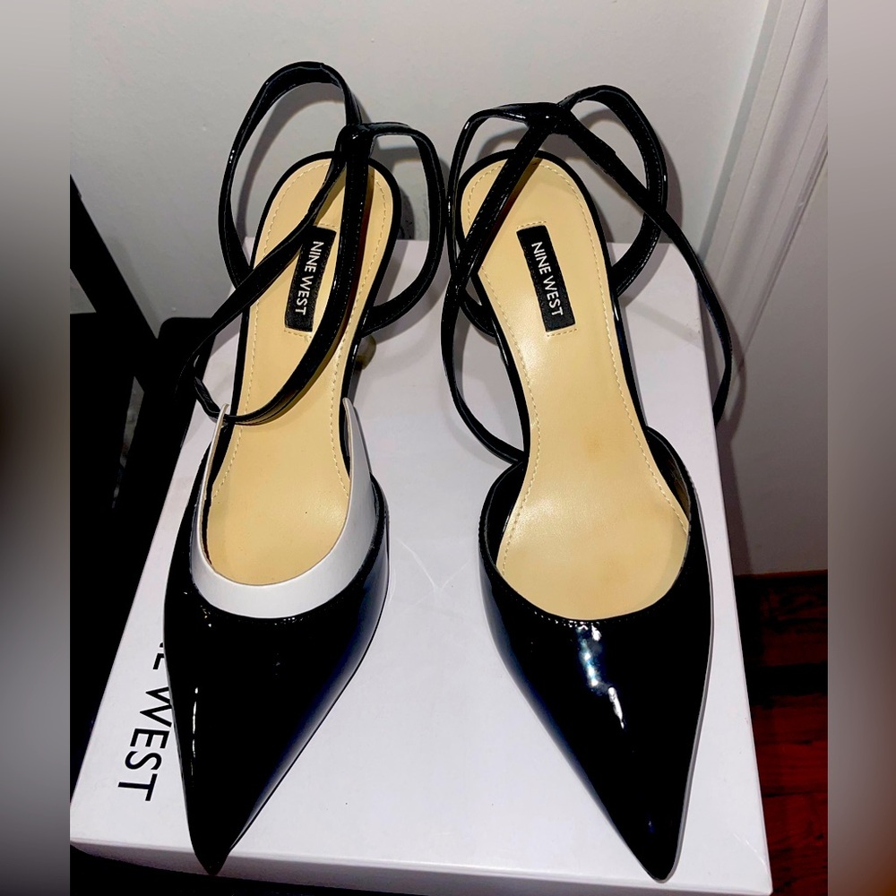 Nine West Black and White Strappy Heels